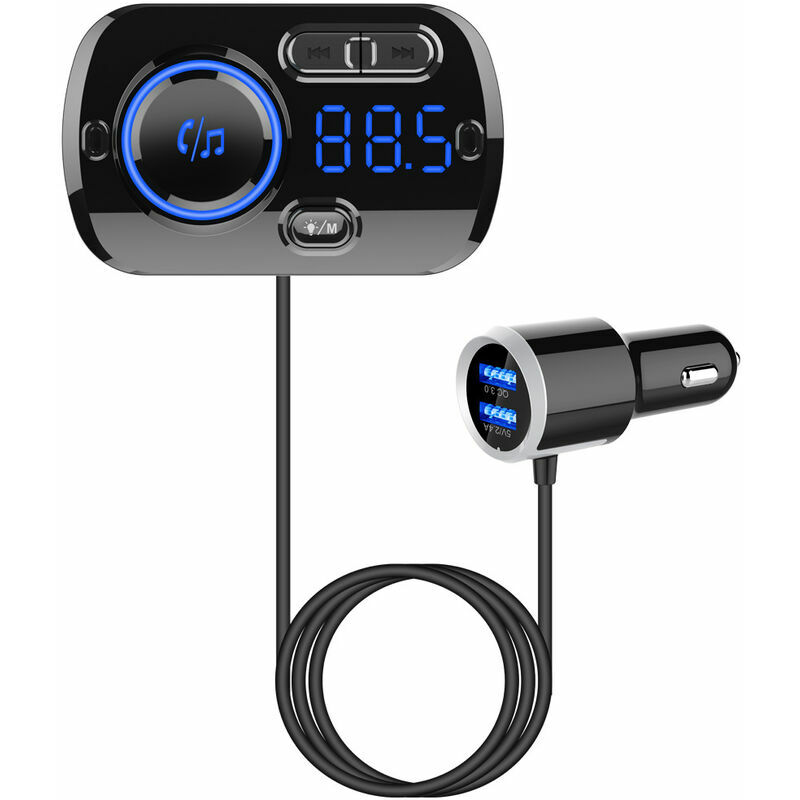 Transmetteur FM Bluetooth, Kit main libre Bluetooth Voiture Chargeur Prise  allume cigare USB de Voiture sans fil avec 3,5 mm Port Audio, Fente pour