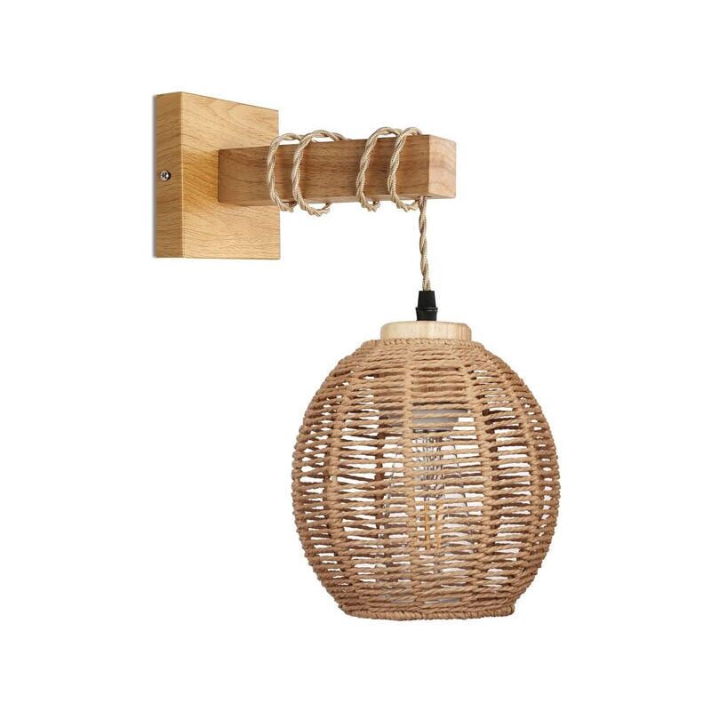 Applique Murale IntéRieure Rétro Lanterne,Corde De Chanvre Applique Rotin Et MéTal E26/E27 Pour ÉClairage IntéRieur Table De Chevet Salon Chambre(Sans Ampoule)--TRIMEC