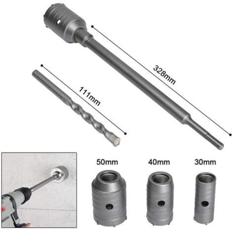 Scie à Cloche Trépan, Ø30mm, 40mm, 50mm Set de Scies Cloches , Trépan Béton 350 mm SDS Plus Tige d'Extension Pointe en Carbure de Tungstène,Scie Cloche pour Brique Pierre Béton Ciment（poignée ronde）