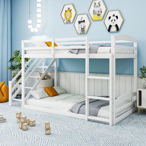 Lit Enfant Superposé Bas avec 2 matelas - 1,2,3. 100% Bois Massif