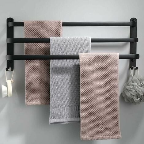 Porte-serviettes Sèche-serviette noir Barre serviette salle de bain Sans  perçage
