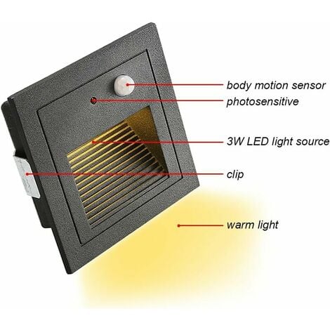 4 LED Encastré Mur Spot 3W Applique Murale Escalier Marche Lumière Lampe Détecteur de Mouvement Sol Encastré Lumière Escalier Lumière Hall Lampe 2800K Blanc Chaud