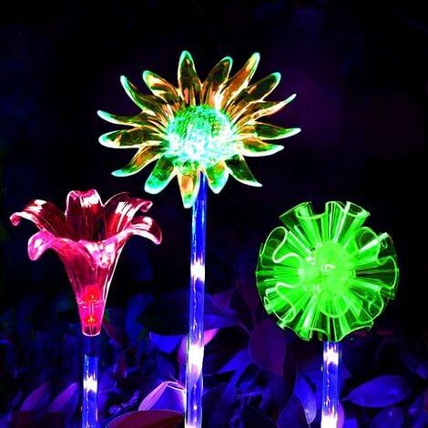 Lumières Solaires Extérieures Fleur,Lot de 3 Décorations de Jardin  Tournesol Lily,Lampe Solaire Jardin,éclairage