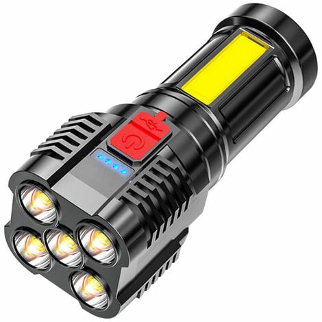 Lampe de poche, torche LED rechargeable par USB extra puissante 1000 lumens  XHP50, 5 modes IP65 zoom militaire étanche pour camping randonnée