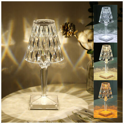 Lampe De Table En Cristal De Diamant, Lampe De Chevet Veilleuse Atmosphere Chambre, Temperature/Luminosite Reglable, Pas De Batterie, Chargement Usb - Pas de batterie, type usb