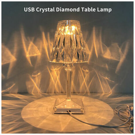 Lampe De Table En Cristal De Diamant, Lampe De Chevet Veilleuse Atmosphere Chambre, Temperature/Luminosite Reglable, Pas De Batterie, Chargement Usb - Pas de batterie, type usb