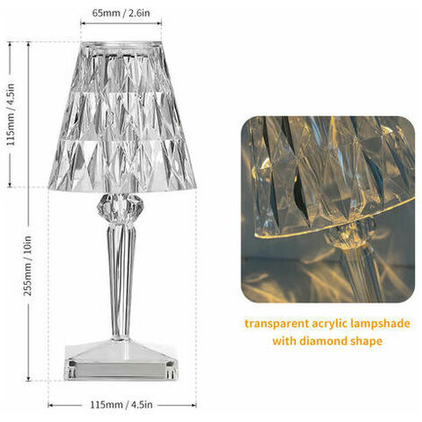 Lampe De Table En Cristal De Diamant, Lampe De Chevet Veilleuse Atmosphere Chambre, Temperature/Luminosite Reglable, Pas De Batterie, Chargement Usb - Pas de batterie, type usb