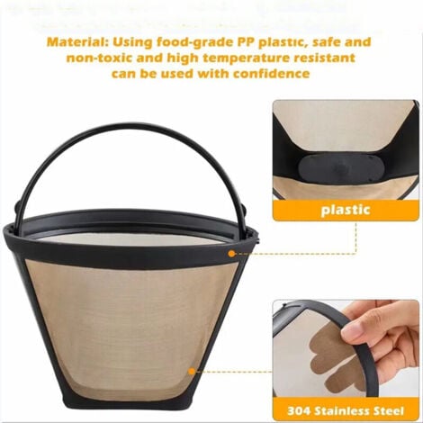 2 PCS Filtre Cafetiere en Acier Doré 304 10cm 100 Mailles Filtre à Café Permanent Antirouille Goutteur de Café Réutilisable Anti-corrosion pour Machine à Café Cuisine Bureau Café Boulangerie