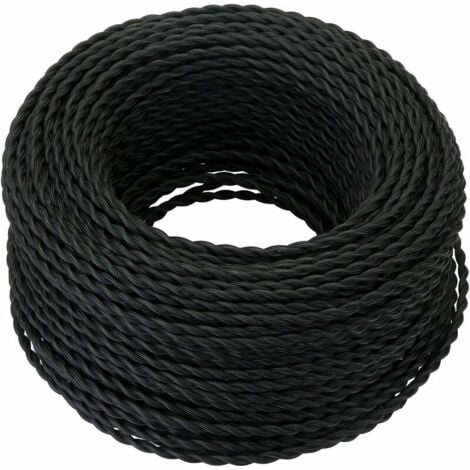 Câble Electrique Textile 10M，Rétro Corde de chanvre tressé torsadée Câble 2x0,75 mm², 2 fils torsadés toronnés，pour DIY Pendentif Lampe/Noir