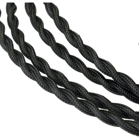 Câble Electrique Textile 10M，Rétro Corde de chanvre tressé torsadée Câble 2x0,75 mm², 2 fils torsadés toronnés，pour DIY Pendentif Lampe/Noir