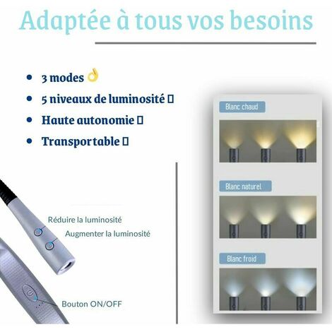 Glocusent Lampe de Lecture de Cou Rechargeable, Lampe pour lecture au Lit, 3 Couleurs, 6 Niveaux de Luminosité, Bras Pliables, Longue Durée de Vie, Parfaite pour la Lecture,Le Tricot,la Réparat