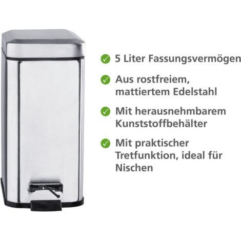 Wenko Poubelle à pédale Square inox satiné 5 l