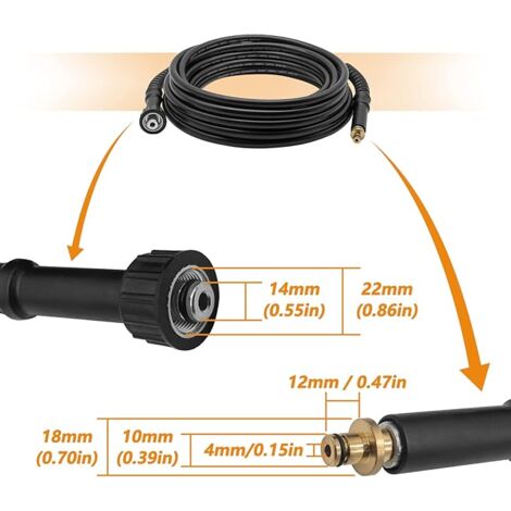 Tuyau Haute Pression Lyrlody 10m - Filetage M14/M22 - Compatible K2 K3 - Renforcé Et Résistant