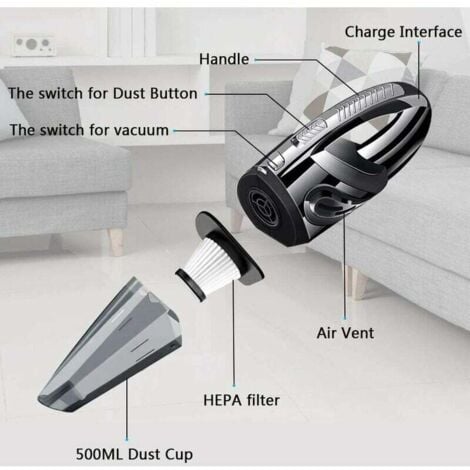 Aspirateur à Main sans Fil Puissant Portable 120W 2200mAh avec Fonction Huimide & Sèche Filtre HEPA Lavable et 5 Buses Rechargeable pour Maison,Table, Bureau, Voiture,TRIMEC
