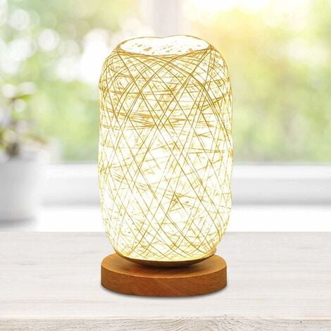 Lampe de chevet moderne en bambou et rotin lampe de table base bois créative moderne décoration personnalisée, lampe Led dimmable, lampe de chevet salon, beige,TRIMEC