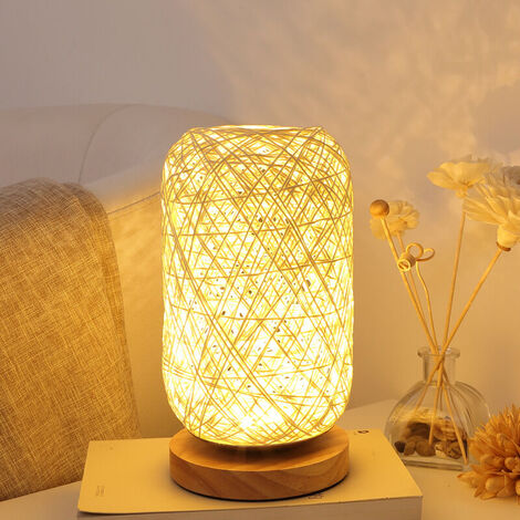Lampe de chevet moderne en bambou et rotin lampe de table base bois créative moderne décoration personnalisée, lampe Led dimmable, lampe de chevet salon, beige,TRIMEC