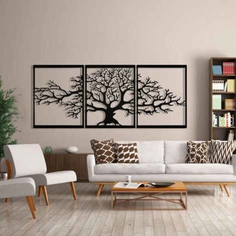 Arbre De Vie En Métal, Décoration Murale, Sculpture en métal 3D, Pour Maison, Bureau, Chambre à Coucher, Salon, Décoration extérieure, Grand lot de 3, Noir, (120.78x58.42 cm),TRIMEC