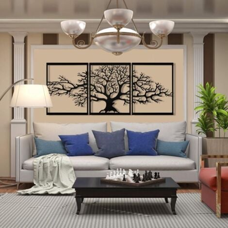 Arbre De Vie En Métal, Décoration Murale, Sculpture en métal 3D, Pour Maison, Bureau, Chambre à Coucher, Salon, Décoration extérieure, Grand lot de 3, Noir, (120.78x58.42 cm),TRIMEC