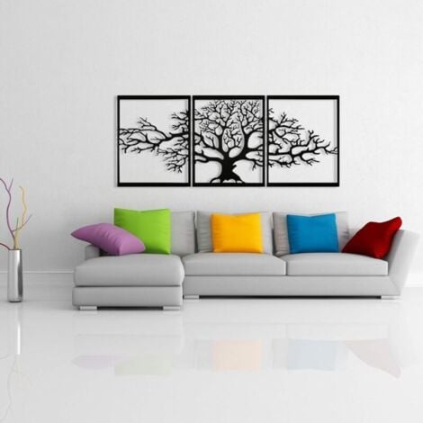 Arbre De Vie En Métal, Décoration Murale, Sculpture en métal 3D, Pour Maison, Bureau, Chambre à Coucher, Salon, Décoration extérieure, Grand lot de 3, Noir, (120.78x58.42 cm),TRIMEC