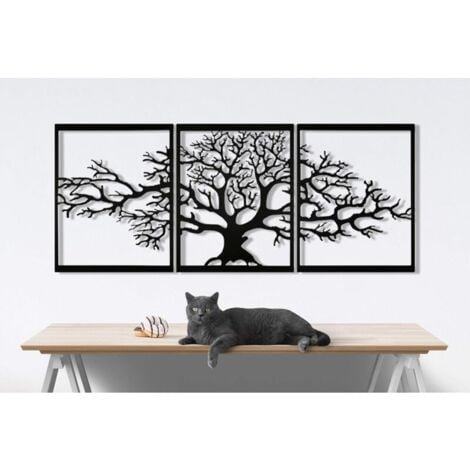 Arbre De Vie En Métal, Décoration Murale, Sculpture en métal 3D, Pour Maison, Bureau, Chambre à Coucher, Salon, Décoration extérieure, Grand lot de 3, Noir, (120.78x58.42 cm),TRIMEC