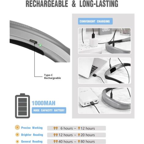 Lampe de Lecture de Cou Rechargeable, Lampe pour lecture au Lit,3 Couleurs, 6 Niveaux de Luminosité, Bras Pliables, Longue Durée de Vie, Parfaite pour la Lecture,Le Tricot,la Réparation,TRIMEC
