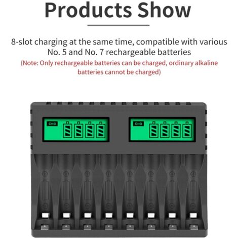 Chargeur de Batterie ÉCran LCD Chargeurs Intelligents Intelligents à 8 Emplacements pour Piles Rechargeables AA/AAA NiCd NiMh Chargeur AA AAA,TRIMEC