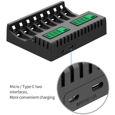 Chargeur de Batterie ÉCran LCD Chargeurs Intelligents Intelligents à 8 Emplacements pour Piles Rechargeables AA/AAA NiCd NiMh Chargeur AA AAA,TRIMEC