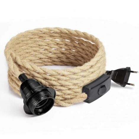 4.5M Câble électrique en lin 2 Conducteurs, avec E27 Douille et Interrupteur, pour DIY Lampe(sans ampoule),TRIMEC