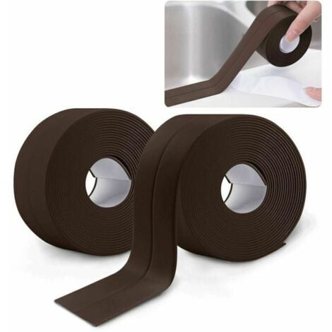 Rouleau d'étanchéité,2 Rouleaux Bande Etancheite Autocollante Imperméable, PVC Ruban Adhesif de Scellage Mural,Douche,Toilette,Cuisine,Salle de Bains (Marron),TRIMEC