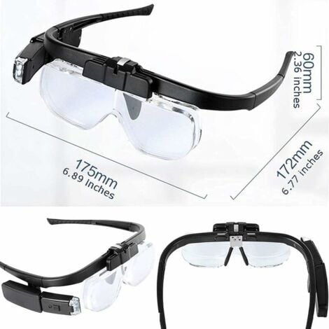 Lunette Loupe Eclairante LED 2 Lumières, Loupe Serre-Tête pour Lecture Précision Travail Horloger Malvoyant Main , USB Rechargeable Loupe Frontale Grossissante Interchangeable 1.5X, 2X, 2.5X,TRIMEC