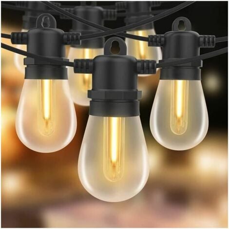 15M Guirlande Lumineuse Extérieure LED avec 15 Ampoules E27 S14 en Plastique IP44 Étanche Guirlande pour Jardin Cour Patio Noël,TRIMEC