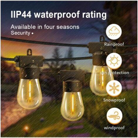 15M Guirlande Lumineuse Extérieure LED avec 15 Ampoules E27 S14 en Plastique IP44 Étanche Guirlande pour Jardin Cour Patio Noël,TRIMEC