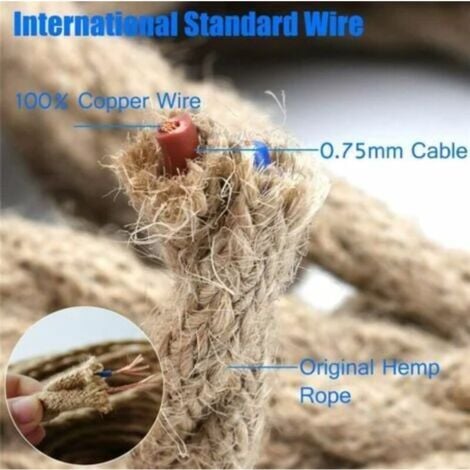 10m Fil électrique Corde, 2 Curs Linge de Cable d'éclairage de Corde Vintage Fil de cuivre recouvert Rétro Tressé Industriel Corde pour DIY Pendentif Lampe,TRIMEC
