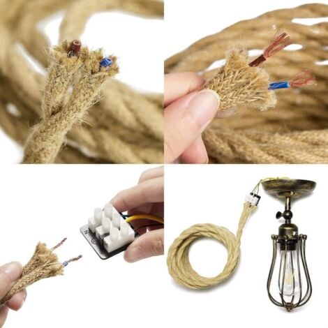 10m Fil électrique Corde, 2 Curs Linge de Cable d'éclairage de Corde Vintage Fil de cuivre recouvert Rétro Tressé Industriel Corde pour DIY Pendentif Lampe,TRIMEC