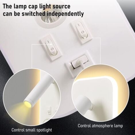 Applique murale LED, liseuse de chevet avec interrupteur, port de charge USB, éclairage d'ambiance réglable pour chambre à coucher (lumière naturelle 3 W + lumière chaude 10 W) Blanc,TRIMEC