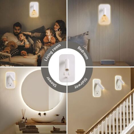 Applique murale LED, liseuse de chevet avec interrupteur, port de charge USB, éclairage d'ambiance réglable pour chambre à coucher (lumière naturelle 3 W + lumière chaude 10 W) Blanc,TRIMEC