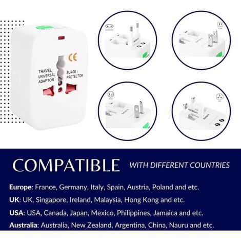 Adaptateur Voyage Universel, Adaptateur Prise Universelle Multi-Fonction, Internationale 200 Pays (France, USA, UK et Australie), All-in-One Travel Adapter--TRIMEC