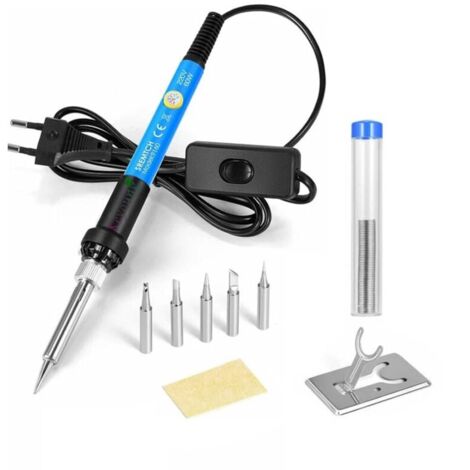 Fer a Souder [Upgraded] Fer a Souder Etain de Précision avec Interrupteur ON/OFF, 9 en 1 Kit, 5 pointes de fer à souder, fil à souder, Support de fer à souder, Temperature Réglable 200450℃--TRIMEC