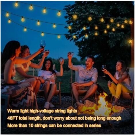 15M Guirlande Lumineuse Extérieure LED avec 25 Ampoules E27 G40 en Plastique IP44 Étanche Guirlande pour Jardin Cour Patio Noël--TRIMEC