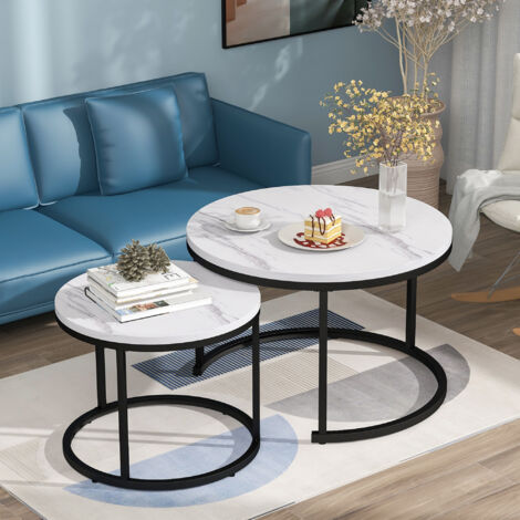Table basse ronde, ensemble de 2 tables basses, table basse ronde emboîtable pour salon, 2 tables d'appoint rondes