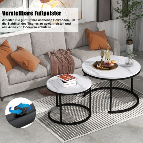 Table basse ronde, ensemble de 2 tables basses, table basse ronde emboîtable pour salon, 2 tables d'appoint rondes