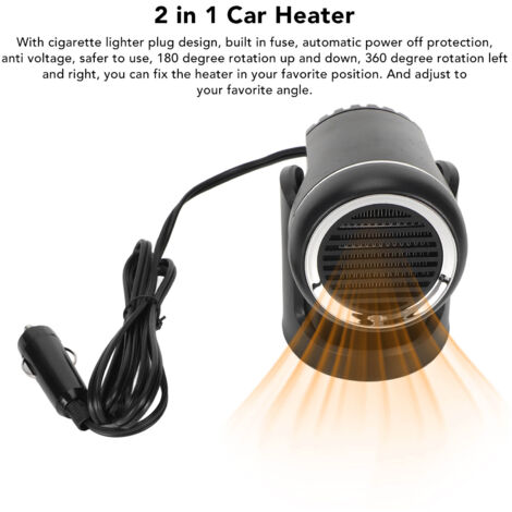 Chauffage Voiture 12V Portable 2-en-1 - Dégivrage Pare-brise Et Ventilateur, Rotation 360°, 150W - 7