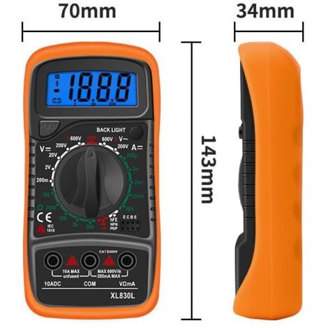 Multimètre Numérique XL830L 2000 Comptes Mini Multimètre Testeur de Pile Courant Tension AC DC Résistance Buzzer Transistor Voltmètre Ampèremètre avec écran LCD Rétroéclairé TRIMEC