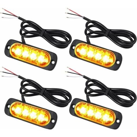 4X Feux de Pénétration à 4 LEDs 12/24V Gyrophare LED Orange Feux Flash Voyant d’Alarme Urgence Strobe Clignotants Auto IPX-4 pour Van Camion Tractopelle Chariot à Fourche Tracteur TRIMEC