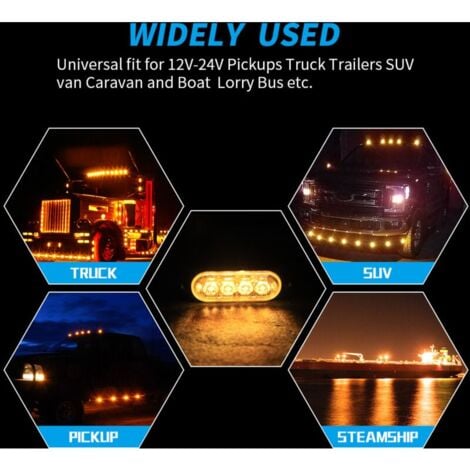 4X Feux de Pénétration à 4 LEDs 12/24V Gyrophare LED Orange Feux Flash Voyant d’Alarme Urgence Strobe Clignotants Auto IPX-4 pour Van Camion Tractopelle Chariot à Fourche Tracteur TRIMEC