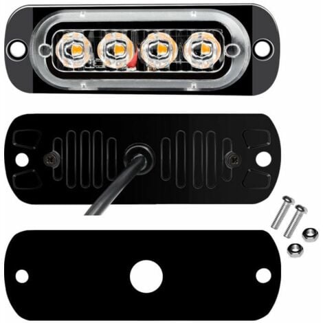 4X Feux de Pénétration à 4 LEDs 12/24V Gyrophare LED Orange Feux Flash Voyant d’Alarme Urgence Strobe Clignotants Auto IPX-4 pour Van Camion Tractopelle Chariot à Fourche Tracteur TRIMEC