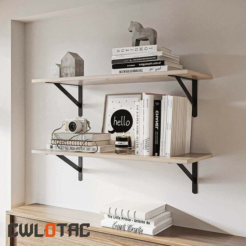 BR-Vie Equerre Etagere Murale, 8 Pcs Supports Triangulaires de 90 Degrés en Acier, Équerres Étagères 200mm x 120mm, Support d'angle Brace (Noir)- 2