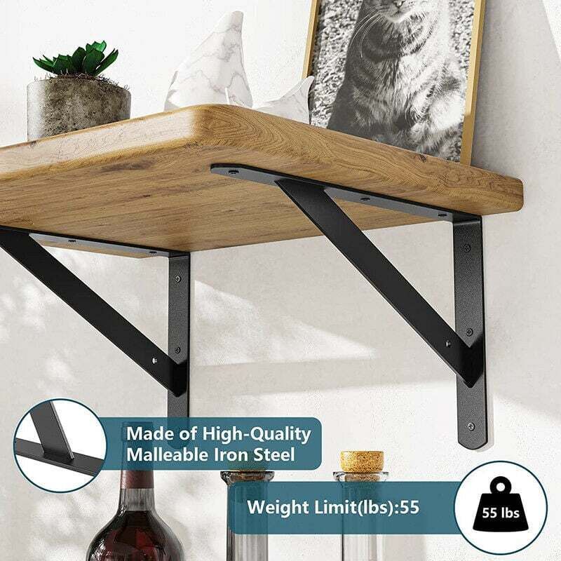 BR-Vie Equerre Etagere Murale, 8 Pcs Supports Triangulaires de 90 Degrés en Acier, Équerres Étagères 200mm x 120mm, Support d'angle Brace (Noir)- 4