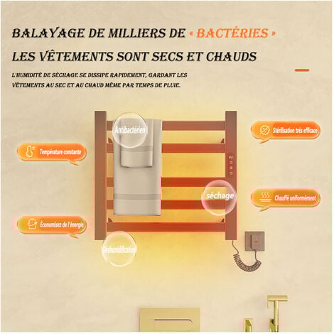 Sèche-Serviettes électrique,Affichage numérique, température réglable,Porte-Serviettes électrique économie d'énergie, R308-noir