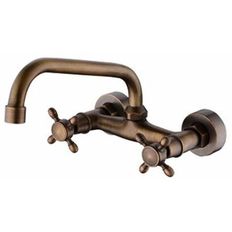 Prise murale en Bronze, entièrement en cuivre, robinet mural antique rotatif d'eau chaude et froide, rétro